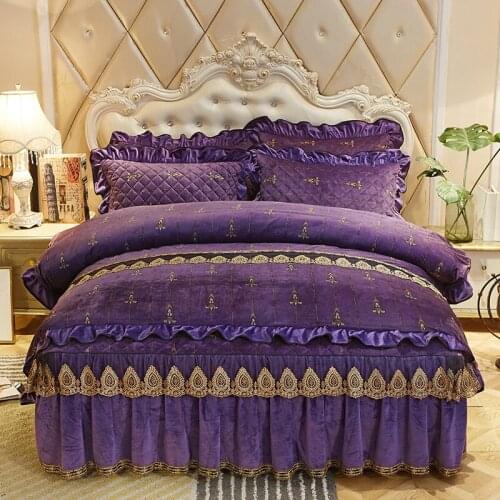 Luxury royal Bedding Set queen king size Crystal velvet bed set bedspread pillowcase Bed Skirt/linen Duvet Cover set for winter