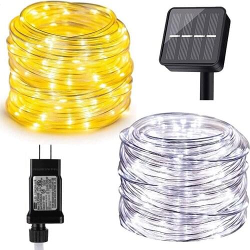Christmas LED Rope Light Low Voltage/Solar/ Battery 8 Mode Rope String Light Copper Wire Tube Fairy Light For Garden Patio Fence