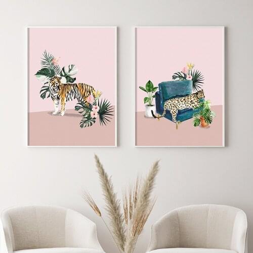 Rose tigre et guépard fleur affiche murale nordique plante fleurs tropical art impression toile art contemporain