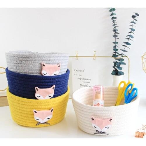 Nordic simple cotton rope woven finishing basket storage basket desktop debris cute fox cotton thread storage box