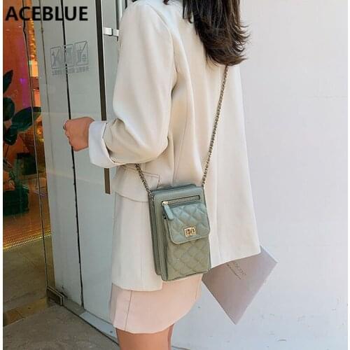 ACEBLUE Shoulder Bags Purse Women 2021 Summer Female Chain Small Bags Casual Diamonds Lattice Saddle Bags Quality Messager Bags