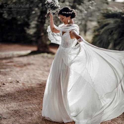 Spaghetti A Line Wedding Dresses With Lace Cape Elegant Boho Bridal Dancing Gowns Swing lovely Robe de Soriee DW443