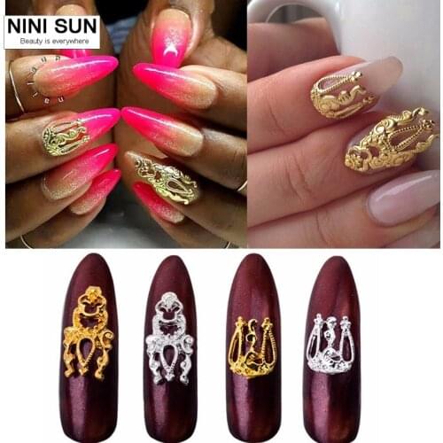 20pcs gold &silver 3D alloy Nail art Decoration 3d Alloy Nail Jewelry Nail Beauty Accessories Metal Nail Decoration Supplies