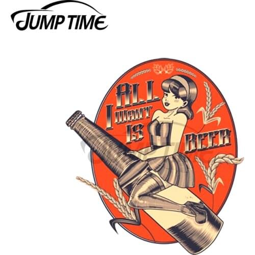 Jump Time 13 x 11cm For Beer Pinup Girl Car Stickers Vinyl Sexy Graphics Scratch-proof Decoration Waterproof DIY 3D Trunk Decal