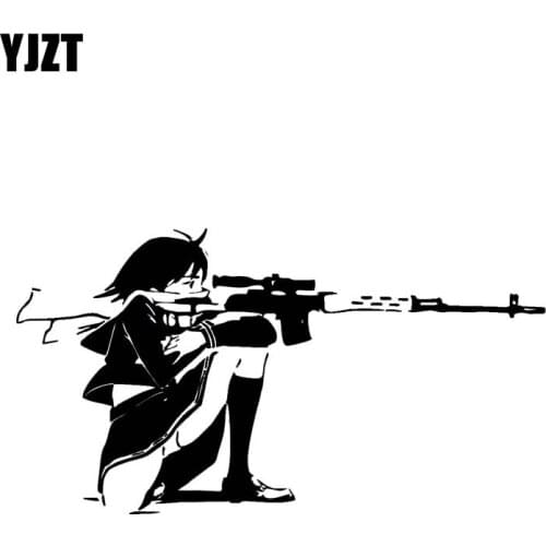 YJZT 15.5*8.3CM Cool Gunfire Girl Decal Black/Silver Popular Style Silhouttte Design Car Sticker Vinyl C20-1106