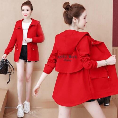 Hot Sale Women Short Jacket 2021Spring Autumn Hooded Long Windbreaker With Lining Girl Student Casual Overwear Overcoat W2307