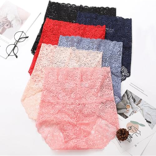 Sexy Panties for Women Lace Plus Size Underwear Seamless Lingerie High Waist Briefs Female Hollow Underpants Slimming Intimates