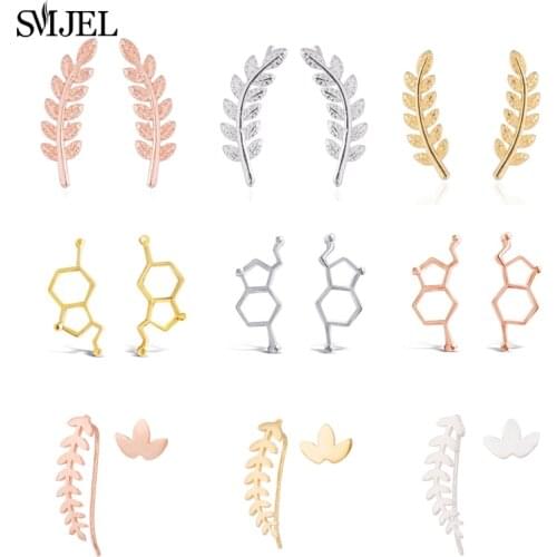 SMJEL Boho Leaf Earrings Ear Crawlers Wedding Jewelry Trendy Triangle Heart Climber Stud Earring Women Bijoux Christmas Gift