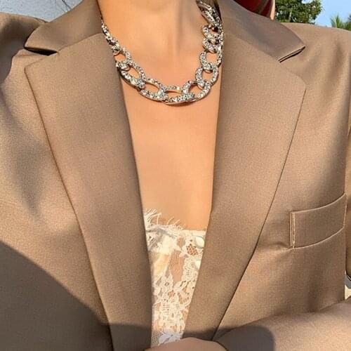 Hip Hop Crystal Cuban Link Choker Necklace Collar Punk Big Thick Chain Necklace Women Chunky Statement NecklacePunk Jewelry