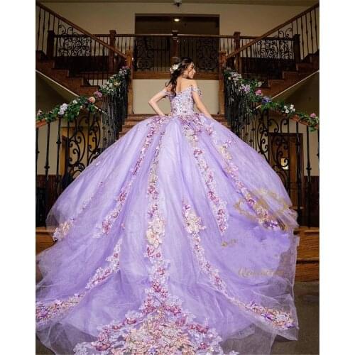 2021 Purple Beaded Puffy Ball Gown Quinceanera Dresses Beads Sweet 16 Dress Pageant Gowns vestido de 15 anos XV