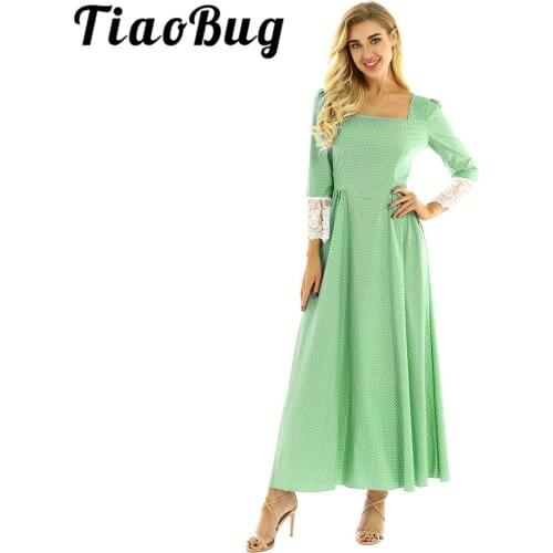Womens Ladies Pioneer Colonial Dress Party Prairie Costume Square Neck Long Sleeve Maxi Dress 2020 Sexy Bridesmaids Gowns Dress