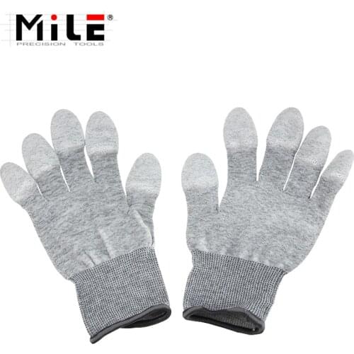 MILE 1Pairs AntiStatic ESD Safe Gloves Anti-static Anti-skid PU Finger Top Coated for Electronic Repair Works