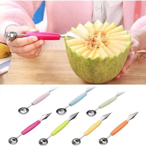 2 in1 Dual-head Stainless Steel Double-end Melon Baller Scoop Fruit Spoon Watermelon Ice Cream Scoop Home Kitchen Accessories