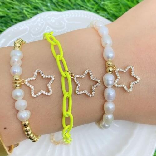 2021 European & American Fashion Natural Pearl Colorful CZ Bear Star Mutil-kind Bracelets Simple & Generous Girls Favorite Gift