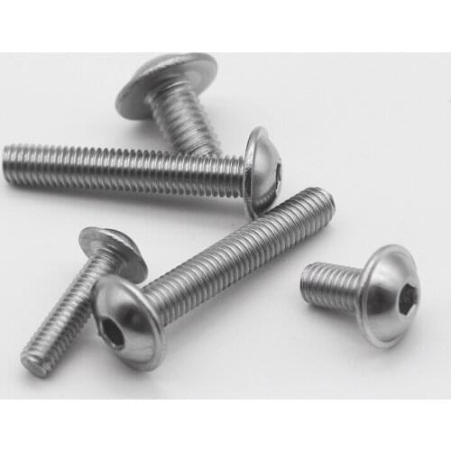304 Stainless Steel Half Round Button Flange Head with Washer Inner Hex Socket Allen Screws Bolt M3 M4 M5 M6 20pcs