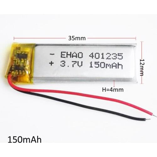 EHAO 401235 150mAh 3.7V Lithium Polymer LiPo Rechargeable Battery power Cells For Mp3 DVD bluetooth headphone Smart watch MP4