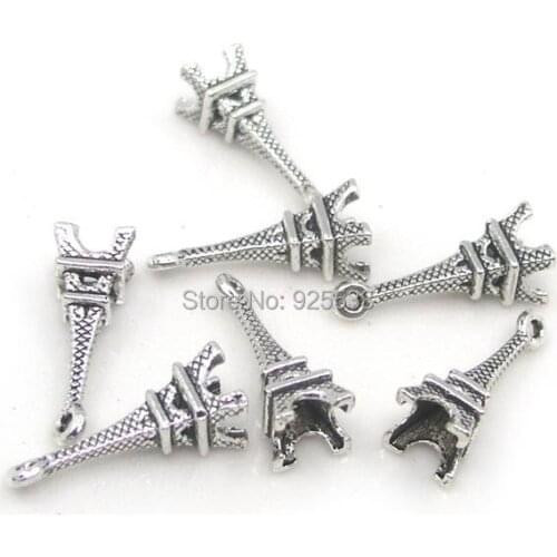 Free Shipping Mixed 100pcs Antique Silver Plated Charms Tower Pendants Beads Metal Alloy Pendant DIY Beads