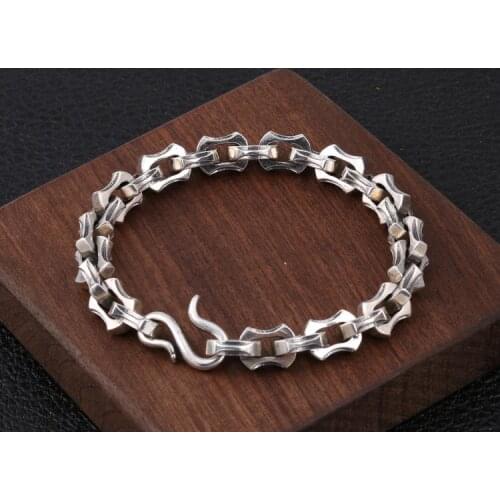 Mens Solid 925 Sterling Silver biker rock punk Link Bracelet bangle Chain Jewelry S clasp A4603
