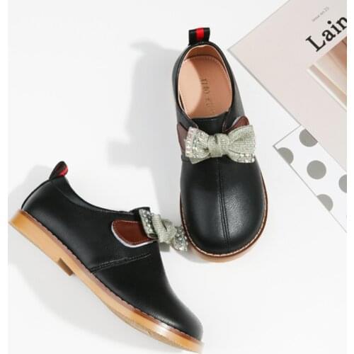Little Girls Kids Leather Fall Shoes Rhinestone Bow Toddler Girls Solid Black Halloween Party Shoes Flower Girls Birthday 3t 4t