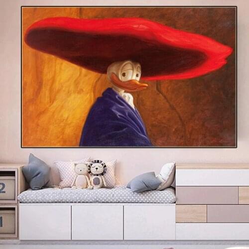 Disney Funny Mona lisa and Donald Duck Posters and Print Artist Ins Anime Canvas Paintings Wall Art Picture Home Decoration