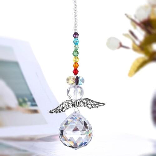 H&D Crystal Guardian Angel Suncatchers with 30mm Ball Prism Window Hanging Ornament Rainbow Makers for Home Garden Decor Gift