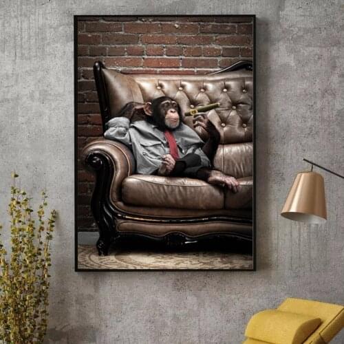 Cartoon Animal Art Smoking Monkeys Canvas Painting Wall Art Posters Prints Wall Pictures for Living Room Wall Cuadros Home Decor