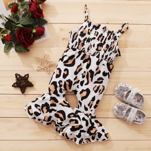 0-24M Newborn Infant Kids Jumpsuit Leopard Print Sleeveless Spaghetti Strap Playsuits One-Piece Romper