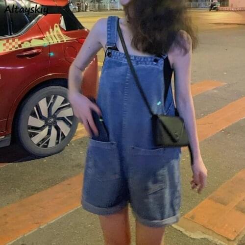 Playsuits Women Summer Cool Girls BF Ulzzang Chic Denim Pockets Students Sexy Classy Trendy Casual All-match Harajuku Loose New