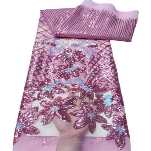 African Net Lace Fabric 2020 Baby pink High Quality Lace French Nigerian Mesh Sequins Lace Fabrics For Wedding Dress Sewing