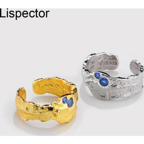 Lispector 925 Sterling Sliver Korean Blue Zircon Rings for Women Irregular Texture Ring Female Party Statement Jewelry Gifts