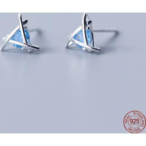 LKO 925 Sterling Silver Minimalist Fashion Hollowed Out Triangle Stud Earrings Small Fresh And Zircon For Women Earring Jewelry
