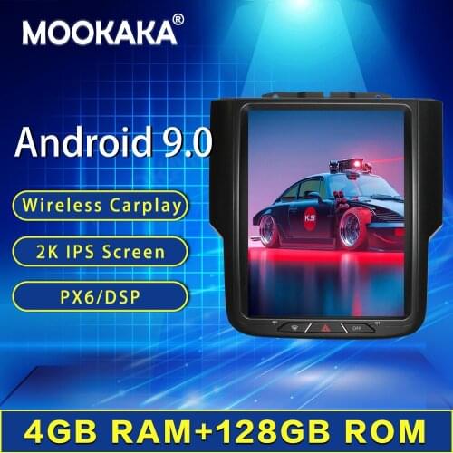 4+128G Android 9.0 Tesla Style Car No DVD Player GPS Navigation For Dodge RAM 2014-2018 Radio Tape Recorder Head Unit Multimedia