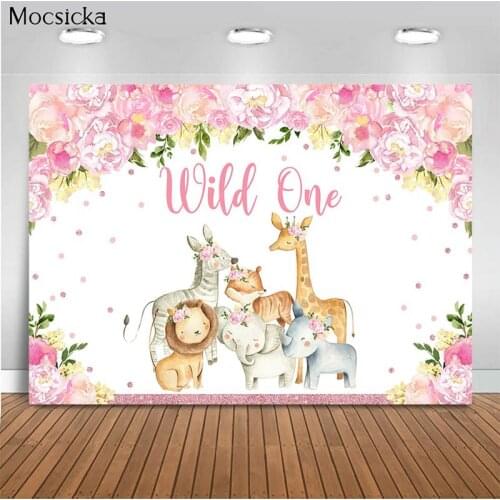 Mocsicka Baby Shower Background Wild Animals Flower Bush Decoration Style Child Portrait Photo Background Photography Studio