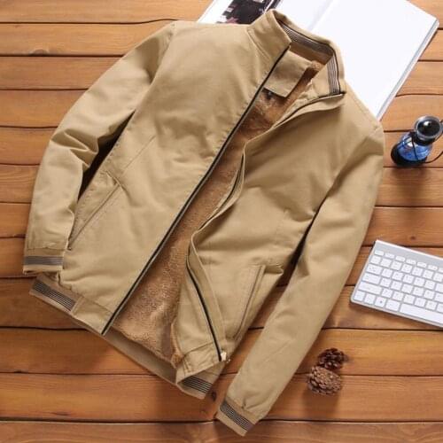 Autumn Jacket Men Fleece Jacket Stand Collar Inside Pocket Jacket Winter Long Sleeve Zipper Thickened Men Coat 5XL