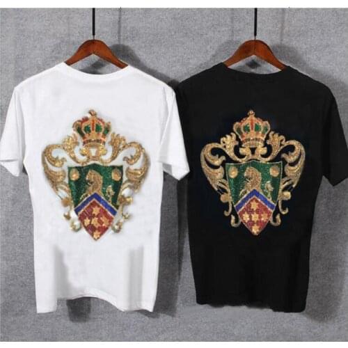 Summer Mens O-Neck Royal Palace Extended Crown Studded Short Sleeve 100% Cotton High-Quality High-End Original T-Shirt