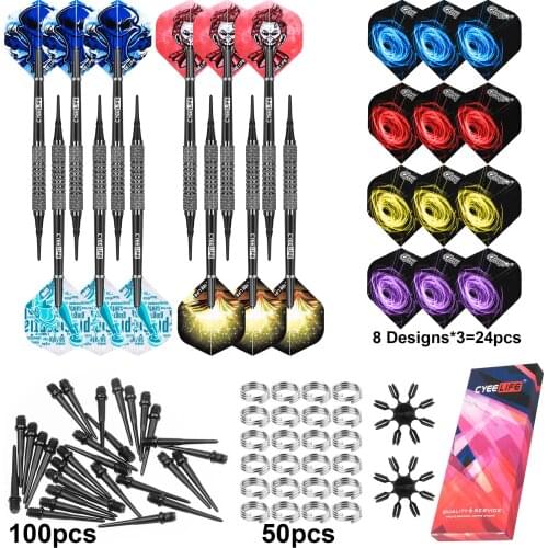 CyeeLife Soft Darts 12PCS 9/12/14/18/22g With Black PVC Shafts+100 Plastic tip Points+24 Flights+50 Metal Spring O Rings