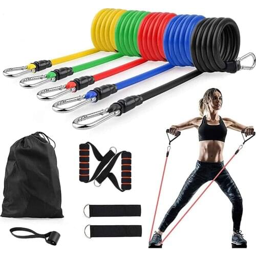 11 in 1 Pull Rope Fitness Exercises Latex Tubes Pedal Excerciser Body Training Workout Yoga Resistance Bands for Home Therapy