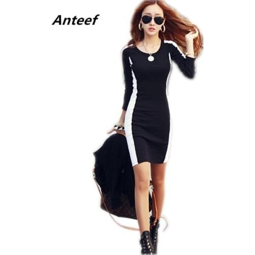 New fashion spring autumn cotton blend long sleeve plus size women casual bodycon dress party dresses 2017