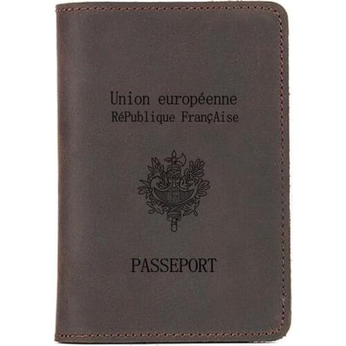 France Genuine Leather Passport Cover Travel Card holder Wallet engrave name gift for man French Passport Holder