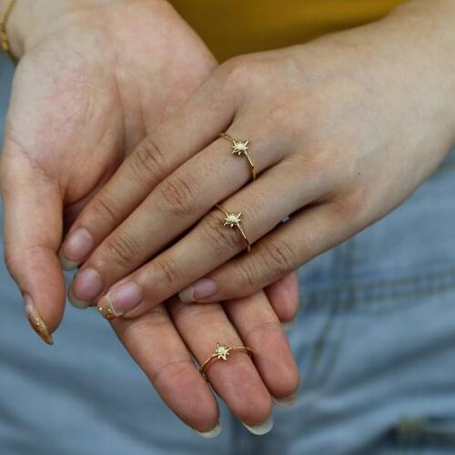100% 925 Sterling Silver Engagement Rings Gold Color Paved Opal Star Dainty Jewelry For Women Wedding Gift 2021 New Unique Style