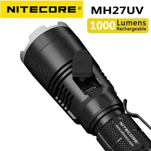 Original Nitecore MH27UV CREE XP-L HI V3 1000 lumens 365nm ultraviolet red blue flashlight, USB rechargeable