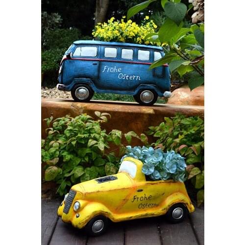 Pastoral Creative Car Flower Pot Clay Ornaments Courtyard Lawn Garden Figurines Decoration Garden Balcony Accessories Crafts