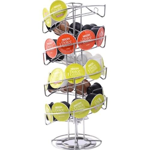Coffee Capsule Rack Holder 360-degree Rotating Carousel Stand for Nespresso DolceGusto, Chrome Finish