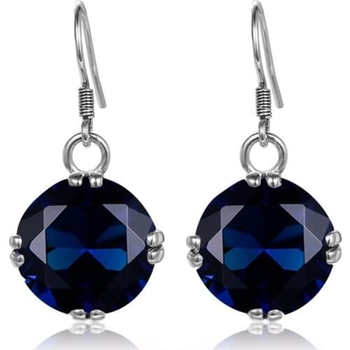 Redwood Blue Sapphire Silver Earrings 925 Round Gemstone Vintage Earring Fine Jewellry Original Crystal Women Pendientes Sale