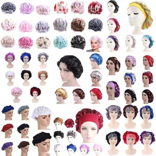 1pc Adjust Satin Bonnet Hair Styling Caps Long Hair Care Women Night Sleep Hat Silk Head Wrap Shower Cap Bathroon Accessories