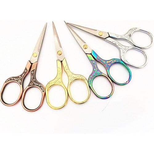 Retro plum blossom scissors Stainless steel embroidery scissors Hand made household small scissors diy hand tool Color gold