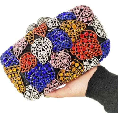 Luxury Crystal Leaf Designer Brand Clutch Bags Pink Green Party Purse Wedding Bridal Wristlets Bag Ladies Prom Evening Bags SM17