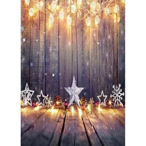 Christmas Star Sparkling String Light Wood Photo Backdrop Vinyl Backgrounds for Baby Children Photography props Photobooth