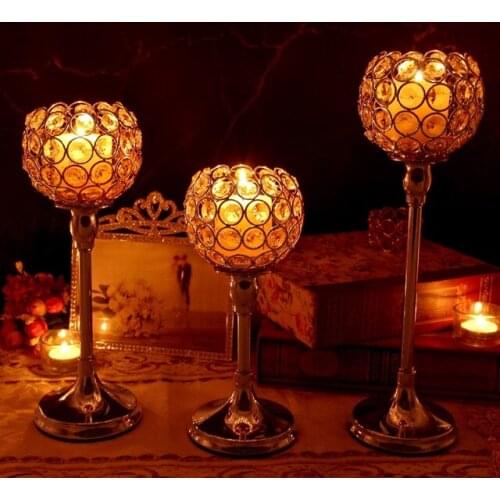 Silver Crystal Candle Holder Candelabra Centerpiece, Tea Light Candlestick Holder for Wedding Decor, Dining Table, Home, Party H