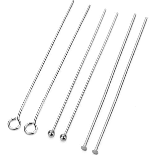 100pcs Stainless Steel Flat Head Pin Eye Pin Round Ball Pin 15 20 25 30 35 40 45 50mm Needle Pin Finding for DIY Jewelry Making